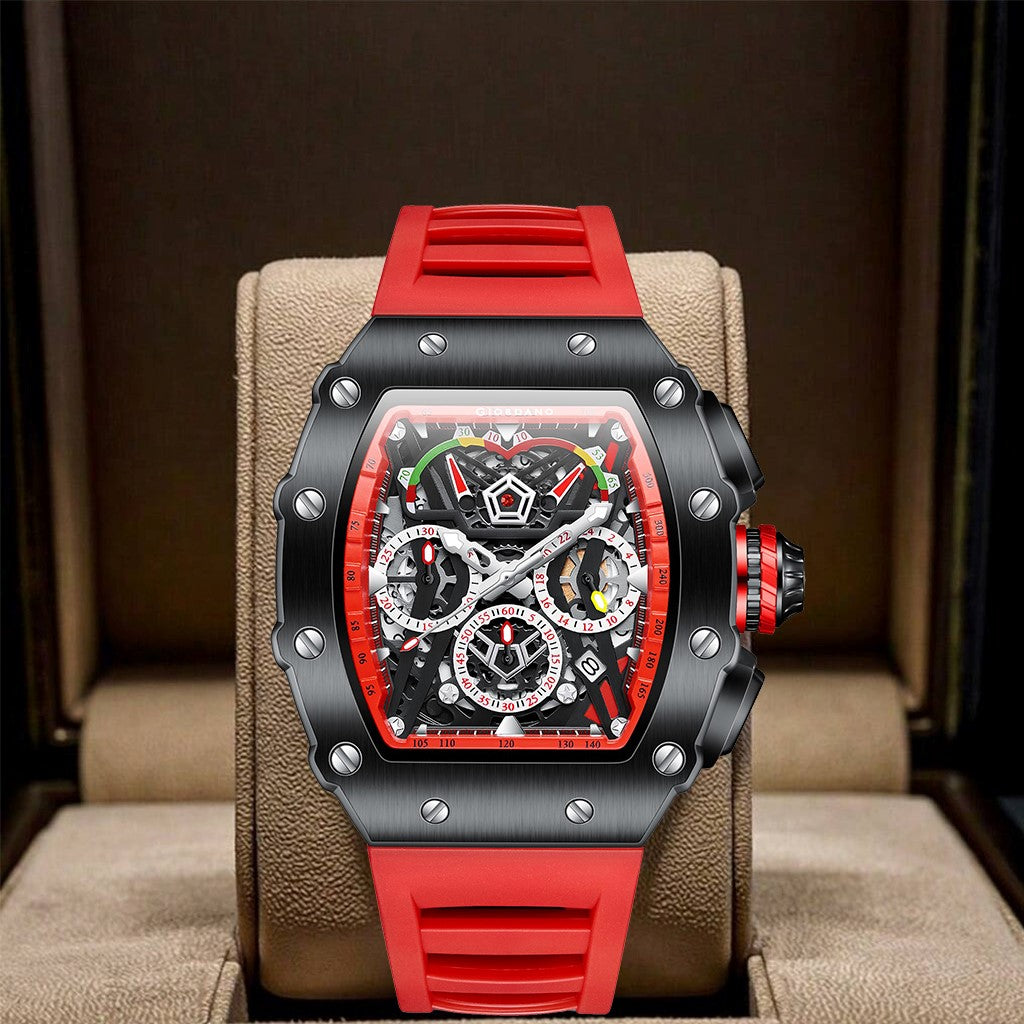 Giordano SPYDER Multifunction Watch - with Day, Date, and 24-Hour Sub-Dials | Water Resistant Square dial Unique Design Wrist Watch for Man | Best Gift for Males - GZ-50120-04